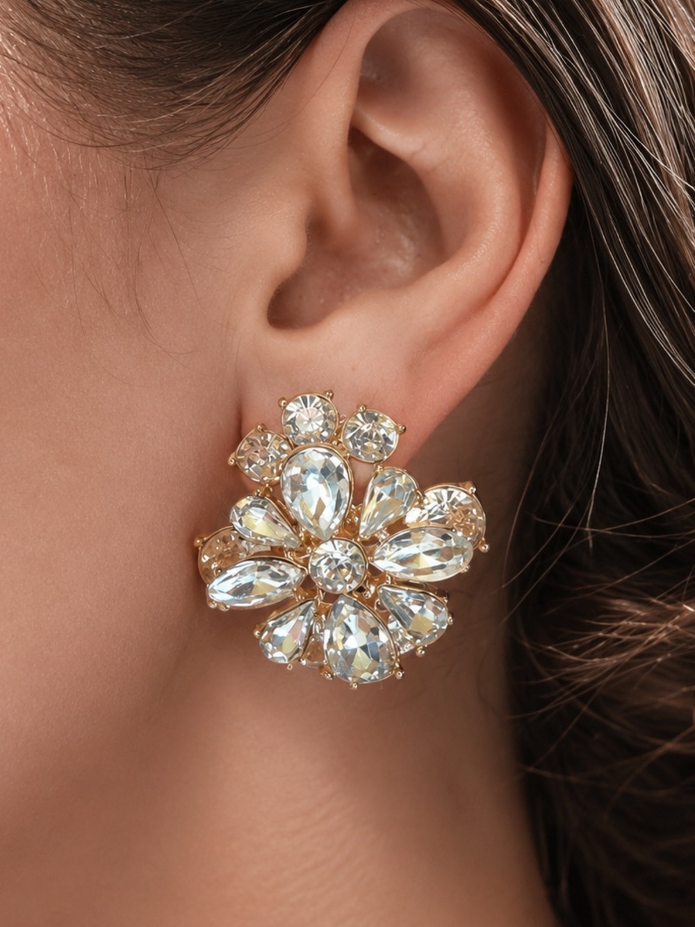 Sparkling Crystal Floral Statement Earrings Wedding Bridal Evening Earrings